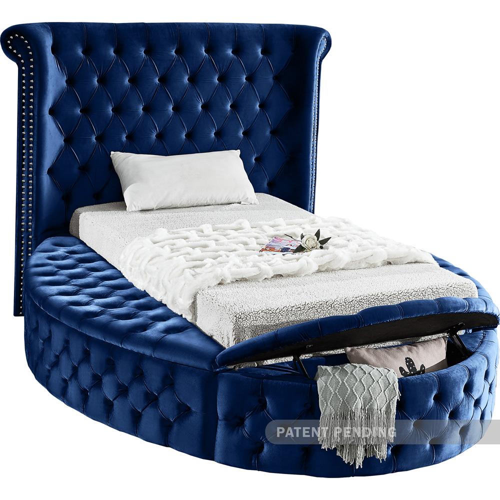 Meridian Furniture - Luxus Navy Velvet Twin Bed - LuxusNavy-T veiw 2