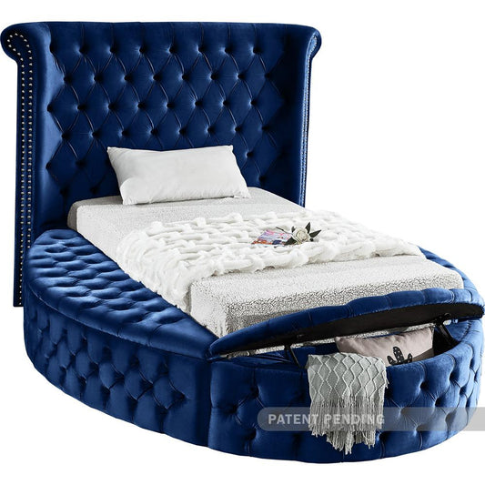 Meridian Furniture - Luxus Navy Velvet Twin Bed - LuxusNavy-T veiw 2