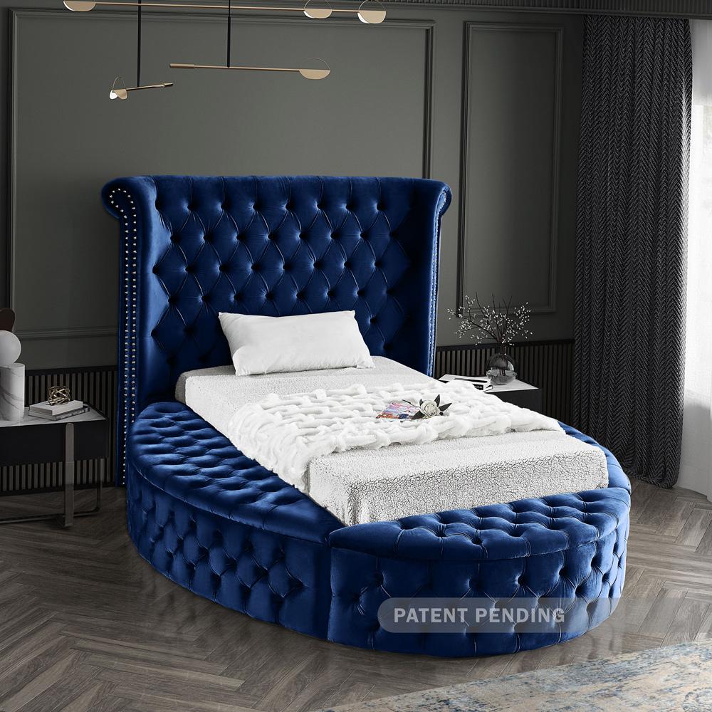 Meridian Furniture - Luxus Navy Velvet Twin Bed - LuxusNavy-T veiw 3