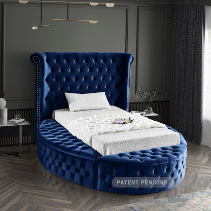 Meridian Furniture - Luxus Navy Velvet Twin Bed - LuxusNavy-T veiw 3