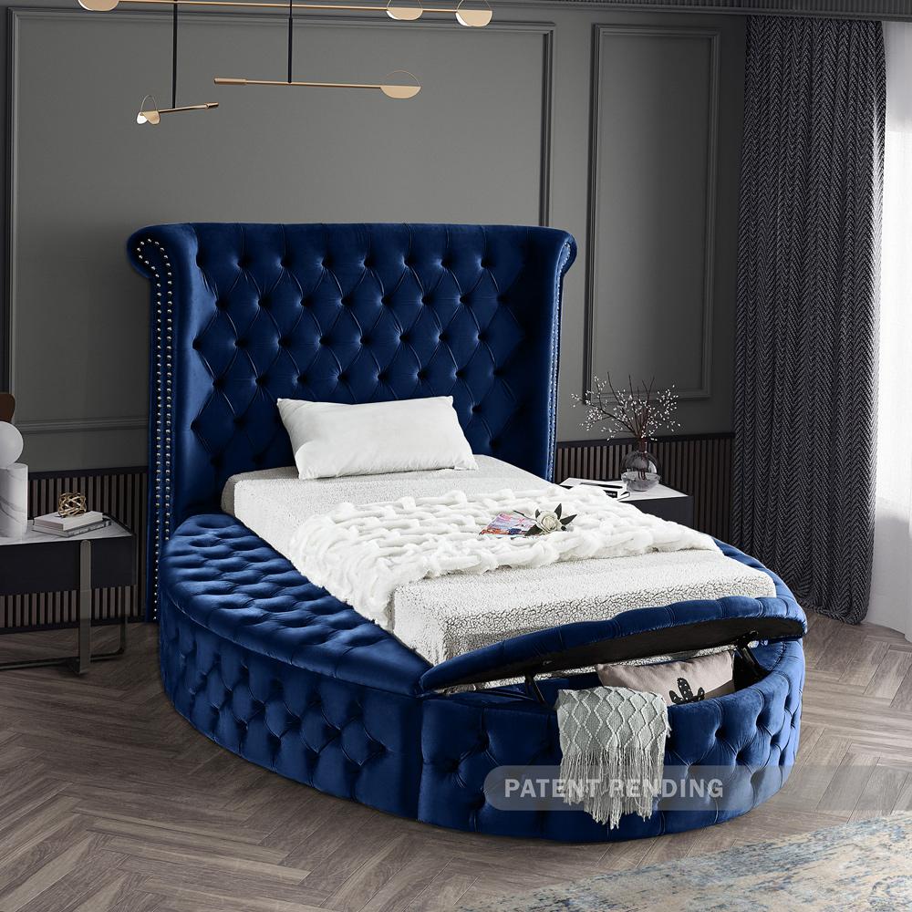 Meridian Furniture - Luxus Navy Velvet Twin Bed - LuxusNavy-T veiw 4