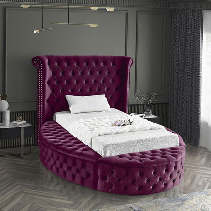 Meridian Furniture - Luxus Purple Velvet Twin Bed - LuxusPurple-T veiw 3