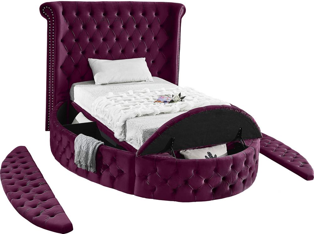 Meridian Furniture - Luxus Purple Velvet Twin Bed - LuxusPurple-T veiw 7