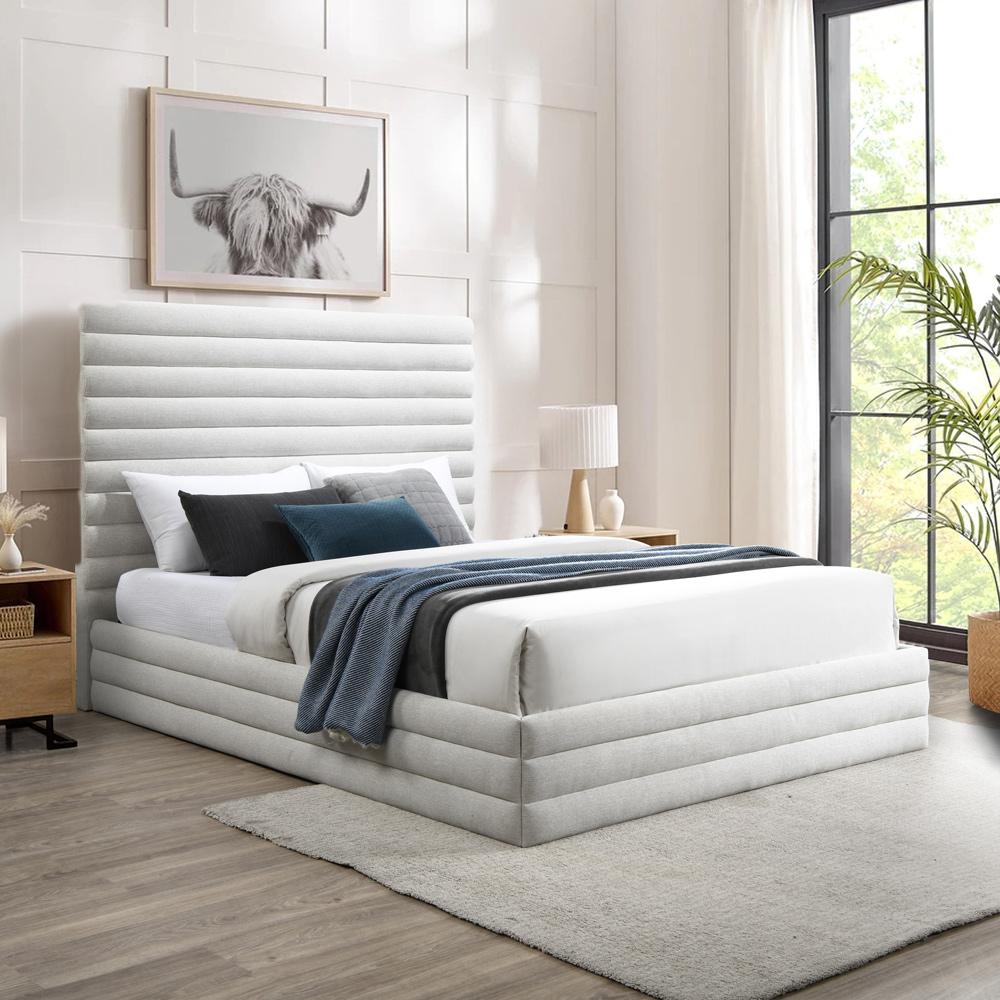 Meridian Furniture - Maxwell Cream Linen Textured Fabric Full Bed - MaxwellCream-F veiw 2
