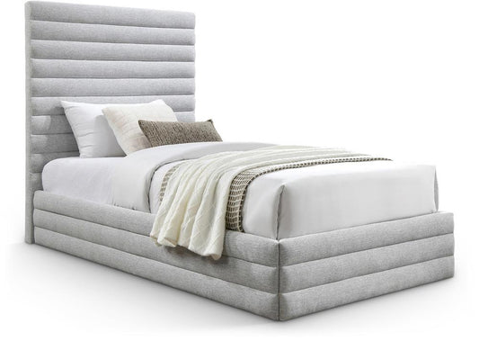 Meridian Furniture - Maxwell Grey Linen Textured Fabric Twin Bed - MaxwellGrey-T veiw 1