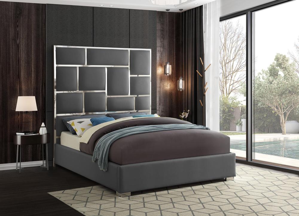 Meridian Furniture - Milan Grey Vegan Leather King Bed - MilanGrey-K veiw 2