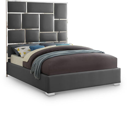 Meridian Furniture - Milan Grey Vegan Leather Queen Bed - MilanGrey-Q veiw 1