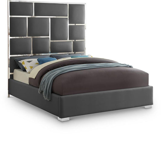 Meridian Furniture - Milan Grey Vegan Leather Queen Bed - MilanGrey-Q veiw 1