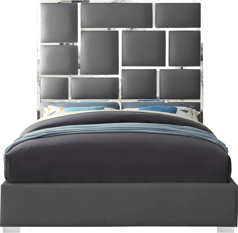 Meridian Furniture - Milan Grey Vegan Leather Queen Bed - MilanGrey-Q veiw 3