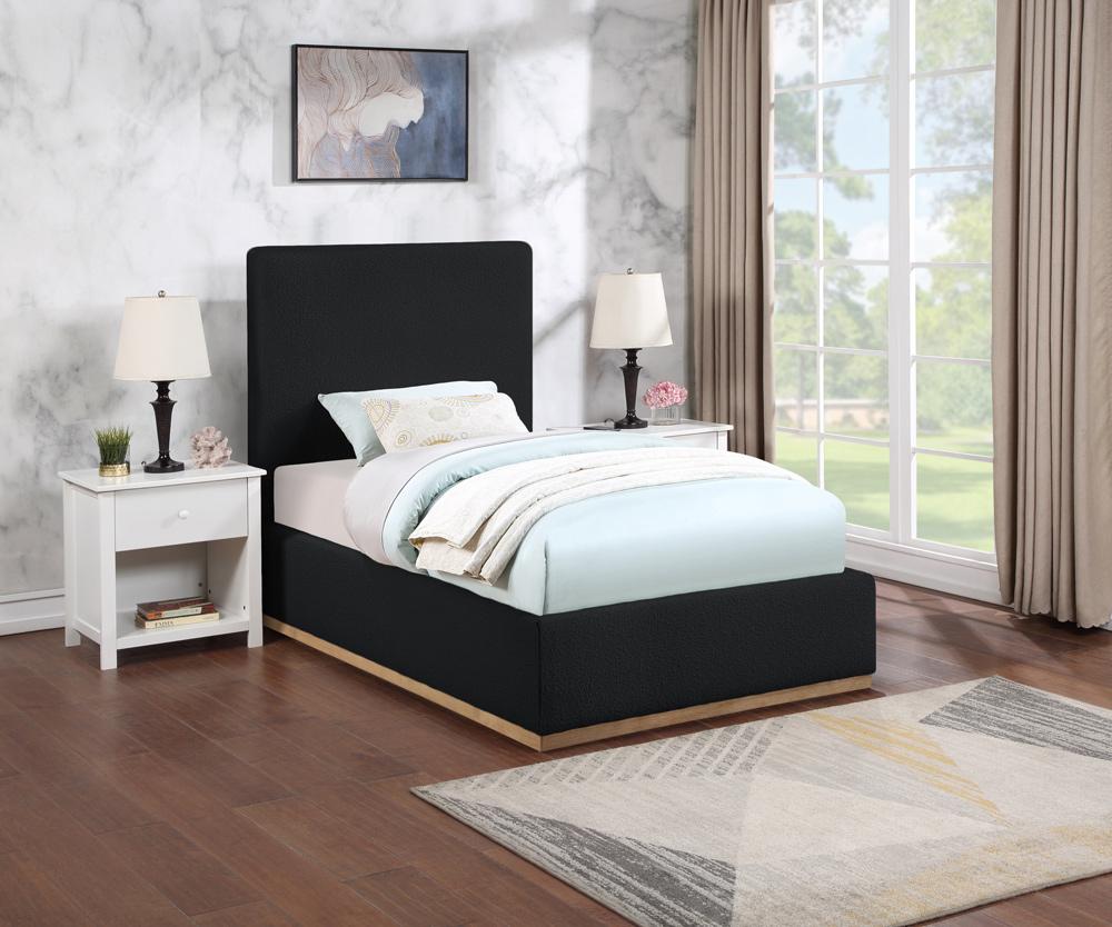 Meridian Furniture - Monaco Black Boucle Fabric Twin Bed - MonacoBlack-T veiw 2