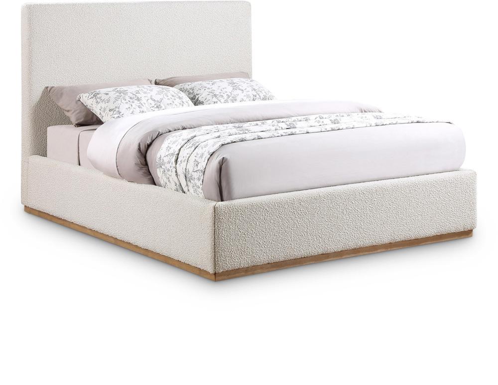 Meridian Furniture - Monaco Cream Boucle Fabric King Bed - MonacoCream-K veiw 1