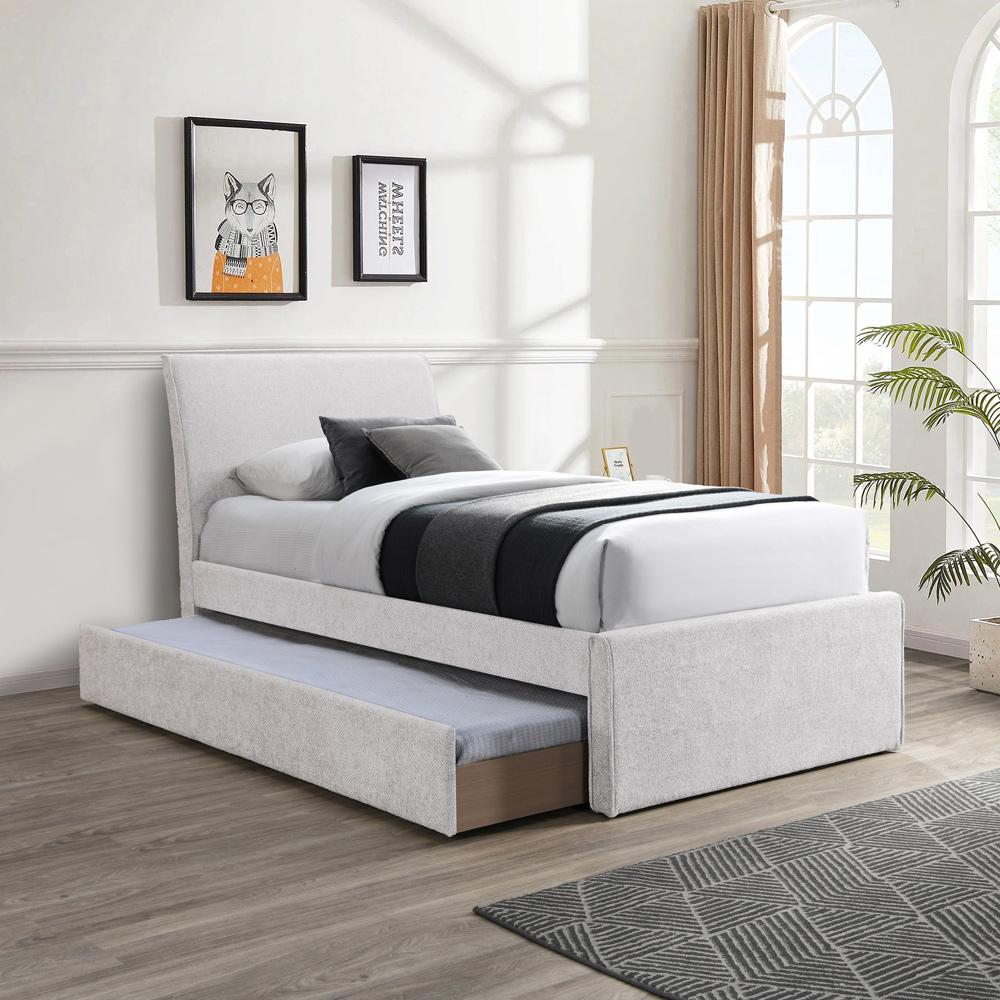 Meridian Furniture - Myles Cream Chenille Fabric Twin Trundle Bed - B1262Cream-T veiw 2