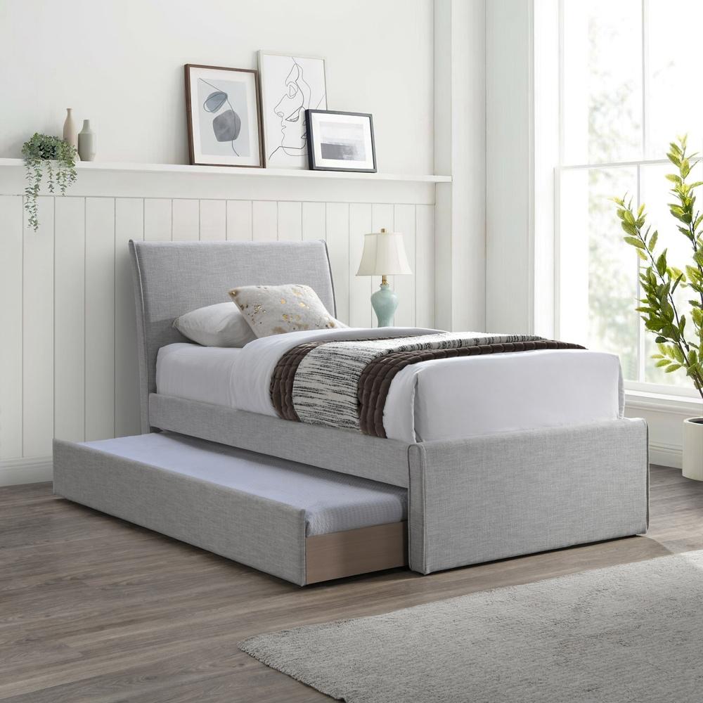 Meridian Furniture - Myles Grey Linen Textured Fabric Twin Trundle Bed - B1261Grey-T veiw 2