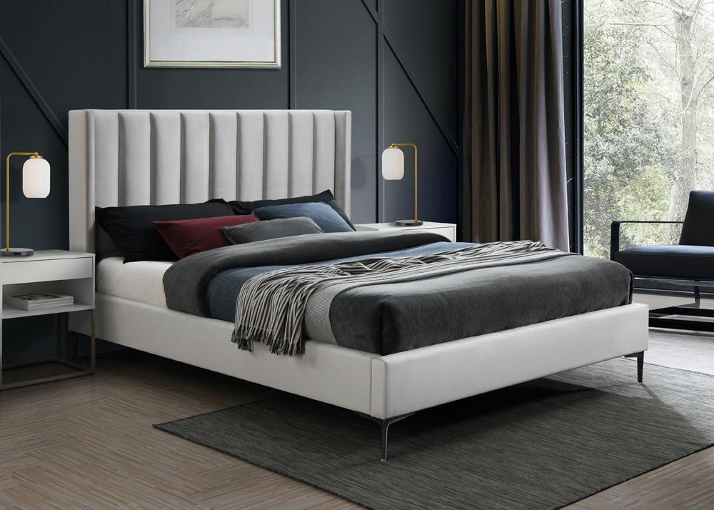 Meridian Furniture - Nadia Cream Velvet King Bed - NadiaCream-K veiw 2