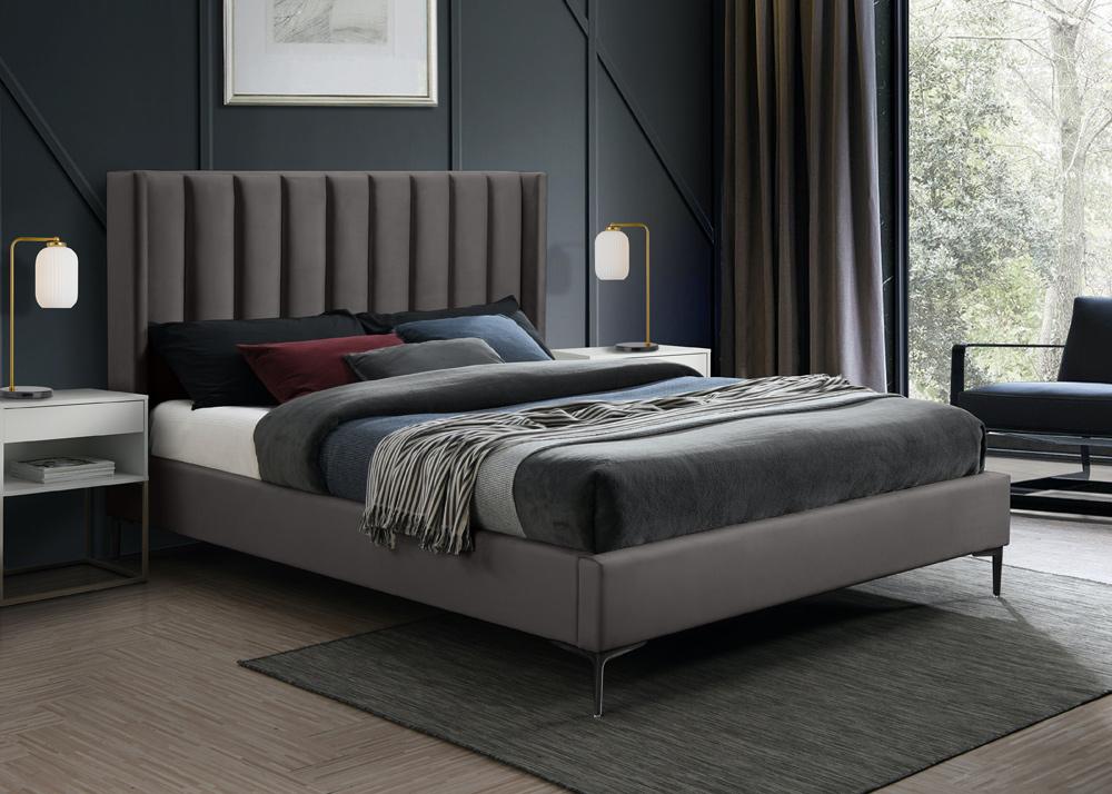 Meridian Furniture - Nadia Grey Velvet King Bed - NadiaGrey-K veiw 2