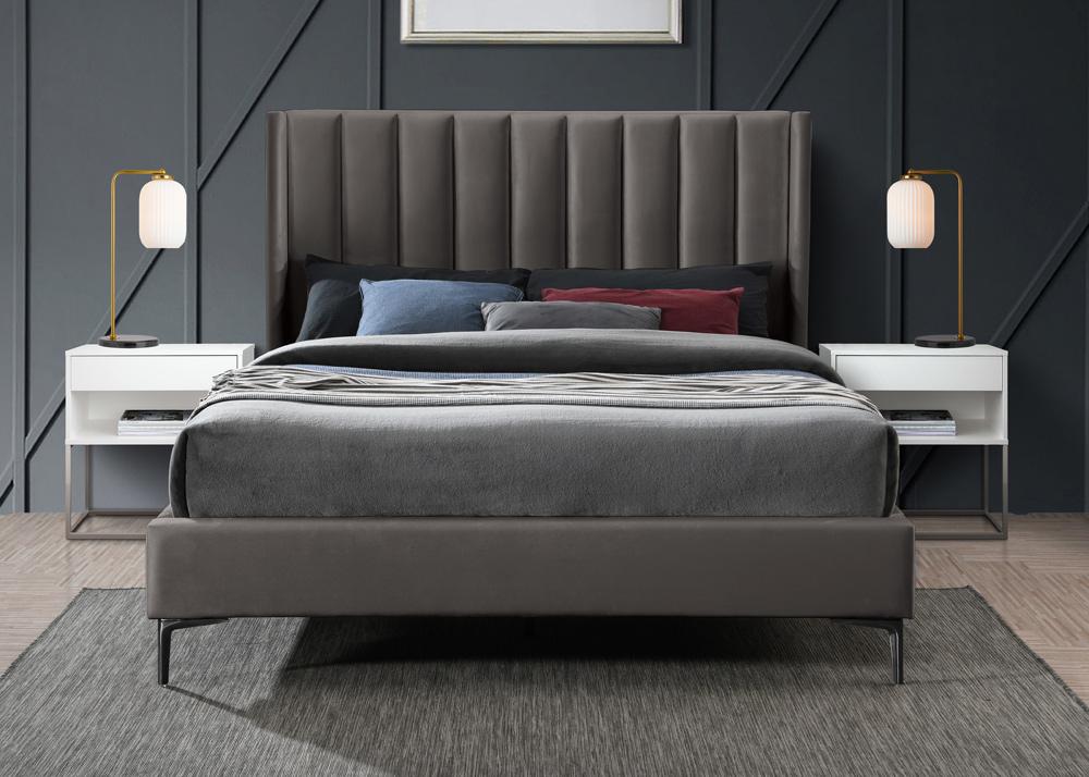 Meridian Furniture - Nadia Grey Velvet King Bed - NadiaGrey-K veiw 4