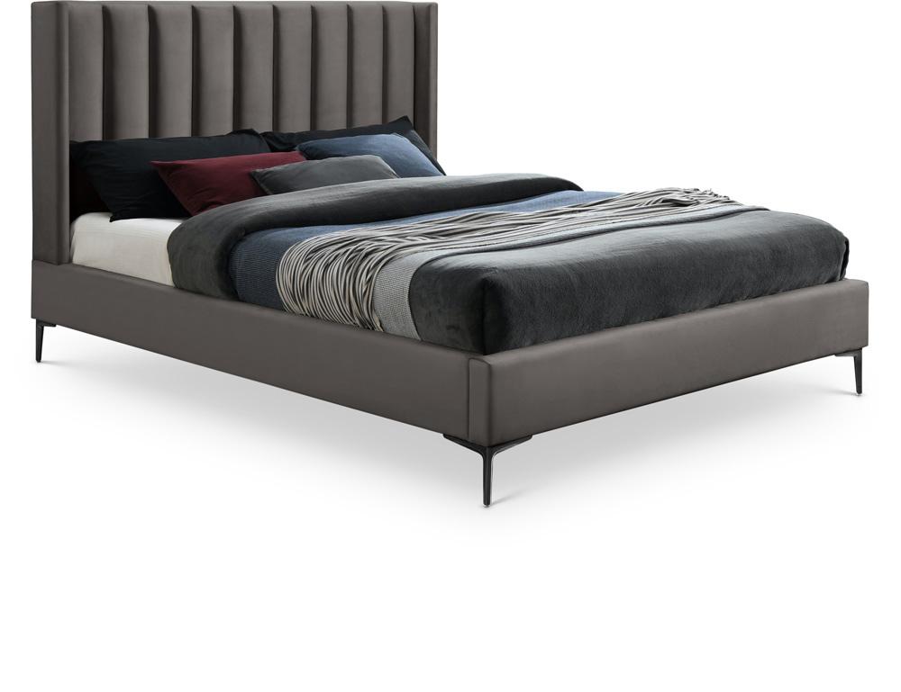 Meridian Furniture - Nadia Grey Velvet Queen Bed - NadiaGrey-Q veiw 1