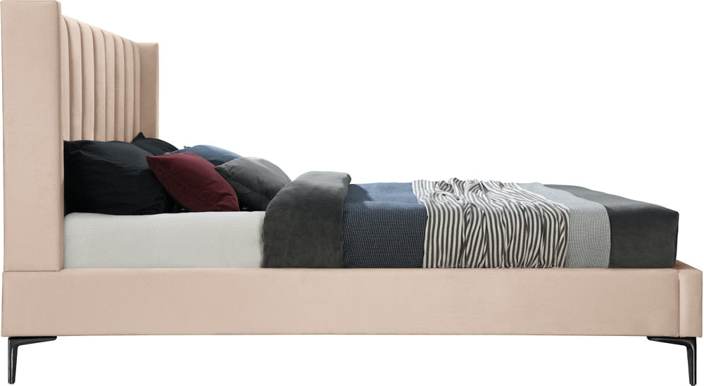 Meridian Furniture - Nadia Pink Velvet Queen Bed - NadiaPink-Q veiw 5