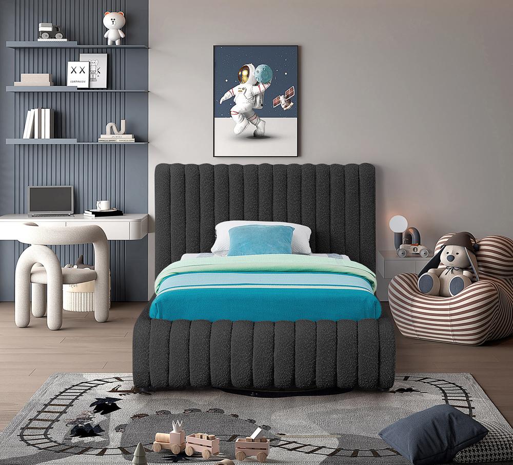 Meridian Furniture - Nash Black Boucle Fabric Twin Bed - NashBlack-T veiw 4