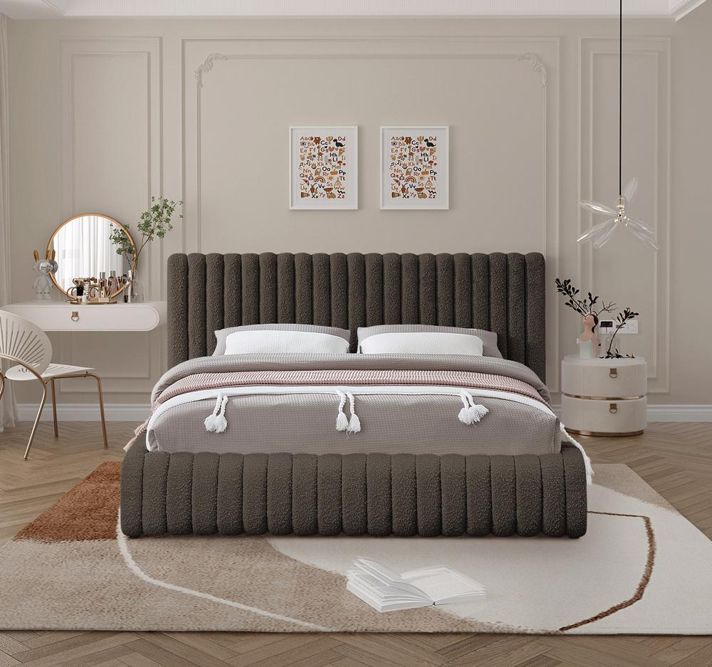 Meridian Furniture - Nash Brown Boucle Fabric Queen Bed - NashBrown-Q veiw 4