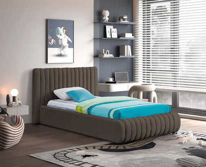 Meridian Furniture - Nash Brown Boucle Fabric Twin Bed - NashBrown-T veiw 2