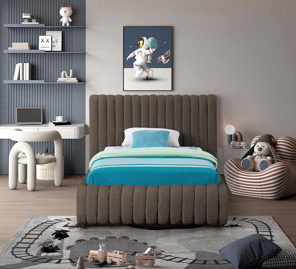 Meridian Furniture - Nash Brown Boucle Fabric Twin Bed - NashBrown-T veiw 4
