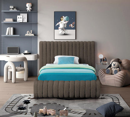 Meridian Furniture - Nash Brown Boucle Fabric Twin Bed - NashBrown-T veiw 4