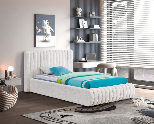 Meridian Furniture - Nash Cream Boucle Fabric Twin Bed - NashCream-T veiw 2