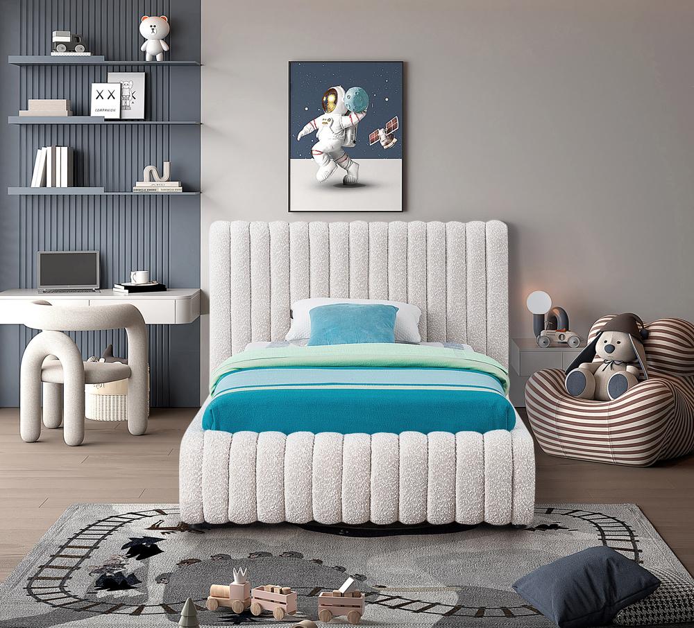 Meridian Furniture - Nash Cream Boucle Fabric Twin Bed - NashCream-T veiw 4