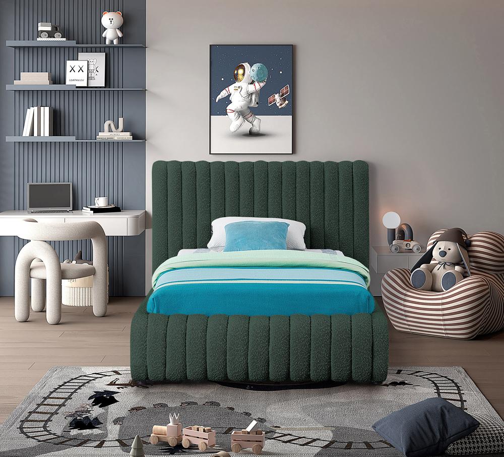 Meridian Furniture - Nash Green Boucle Fabric Twin Bed - NashGreen-T veiw 4
