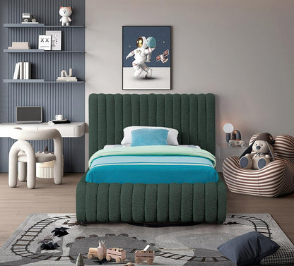 Meridian Furniture - Nash Green Boucle Fabric Twin Bed - NashGreen-T veiw 4