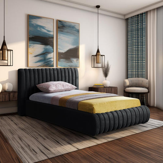 Meridian Furniture - Nico Black Velvet Twin Bed - NicoBlack-T veiw 2