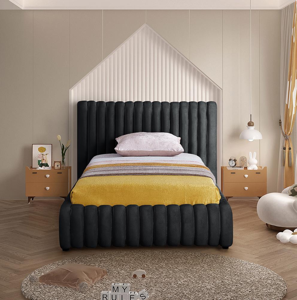 Meridian Furniture - Nico Black Velvet Twin Bed - NicoBlack-T veiw 4