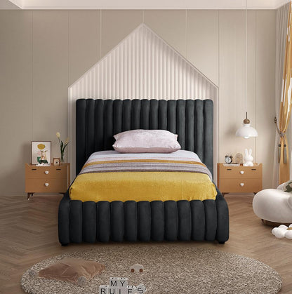Meridian Furniture - Nico Black Velvet Twin Bed - NicoBlack-T veiw 4