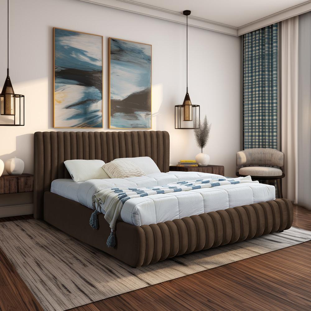Meridian Furniture - Nico Brown Velvet Full Bed - NicoBrown-F veiw 2