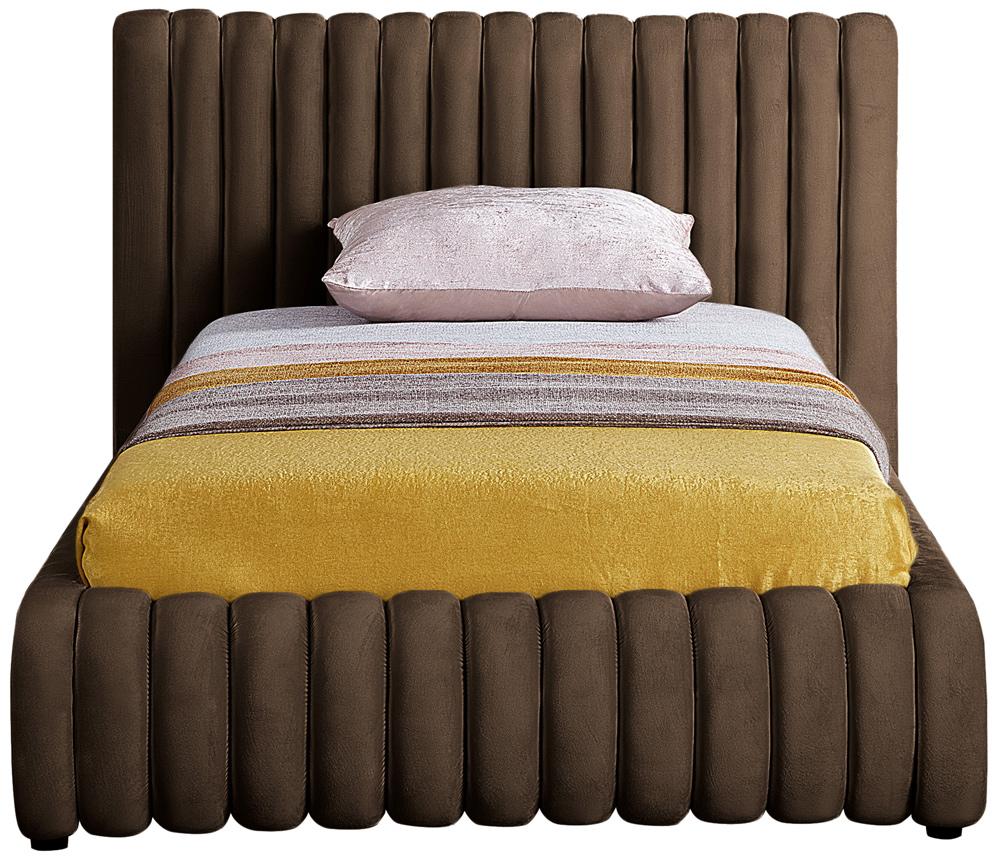 Meridian Furniture - Nico Brown Velvet Twin Bed - NicoBrown-T veiw 3