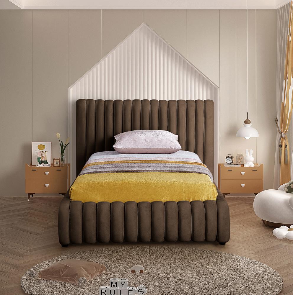 Meridian Furniture - Nico Brown Velvet Twin Bed - NicoBrown-T veiw 4