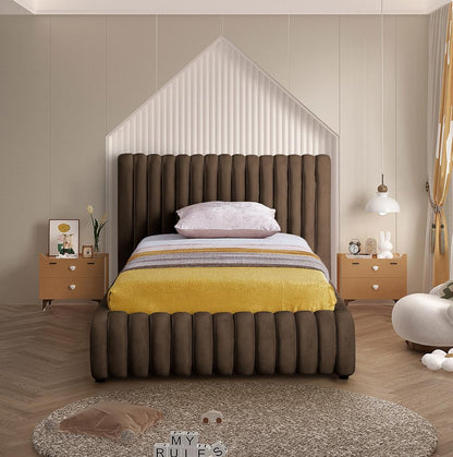 Meridian Furniture - Nico Brown Velvet Twin Bed - NicoBrown-T veiw 4