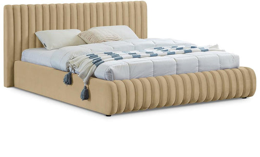 Meridian Furniture - Nico Camel Velvet Queen Bed - NicoCamel-Q veiw 1