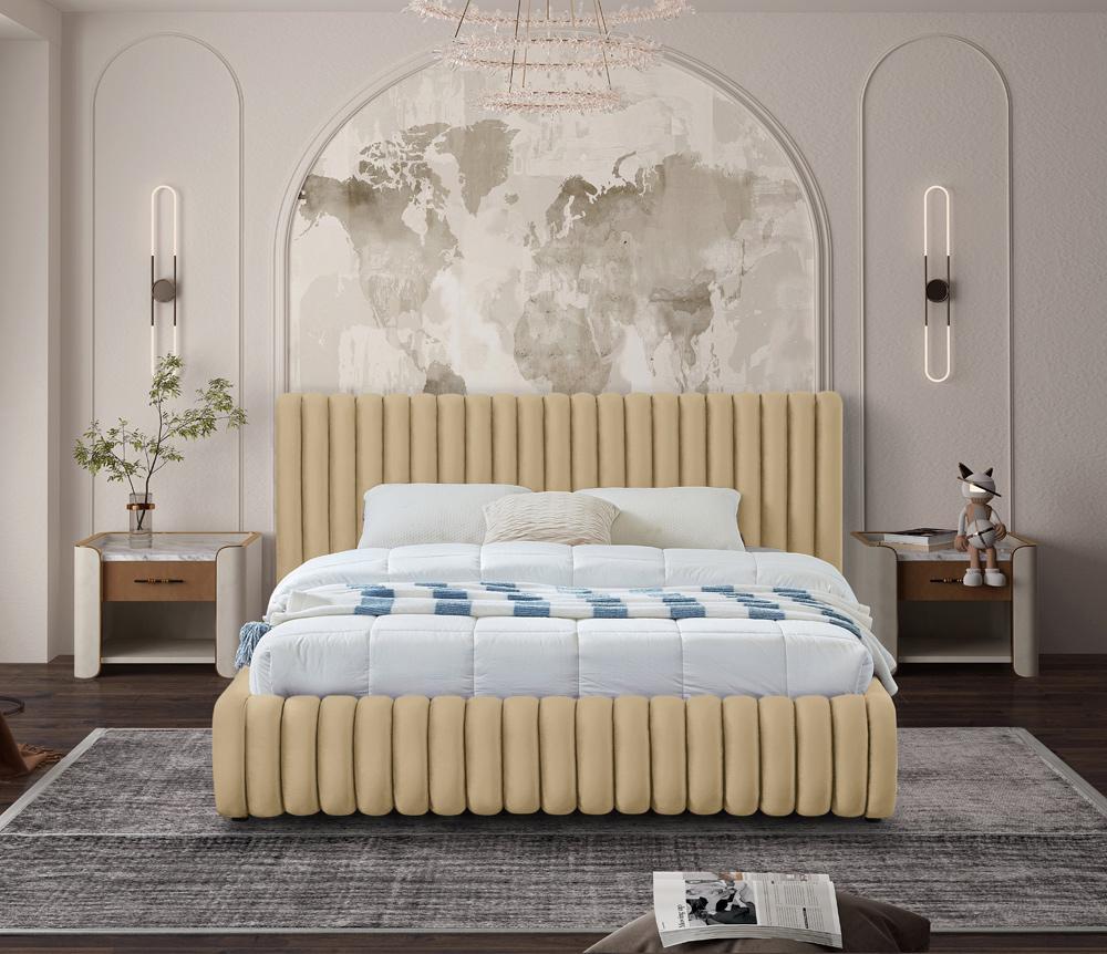 Meridian Furniture - Nico Camel Velvet Queen Bed - NicoCamel-Q veiw 4