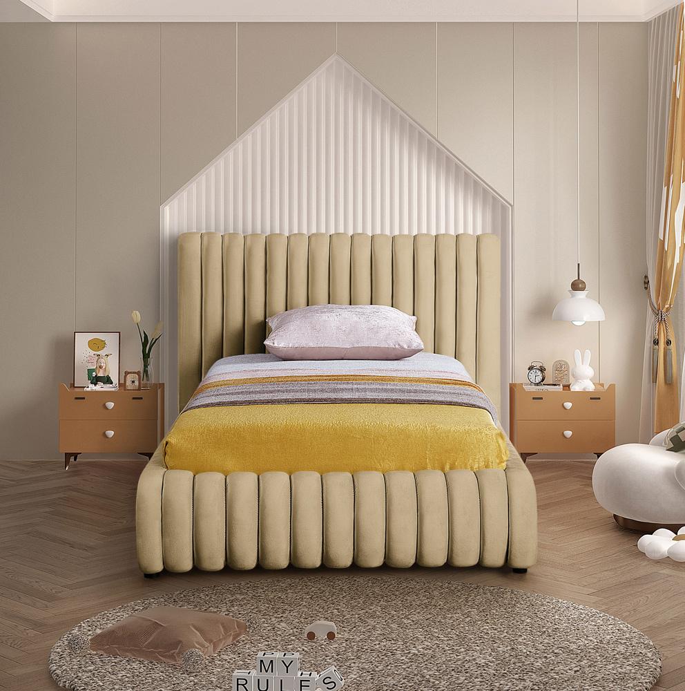 Meridian Furniture - Nico Camel Velvet Twin Bed - NicoCamel-T veiw 4
