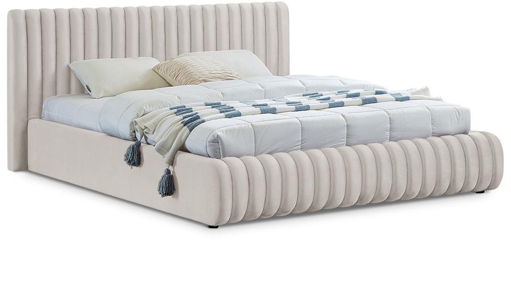 Meridian Furniture - Nico Cream Velvet Queen Bed - NicoCream-Q veiw 1