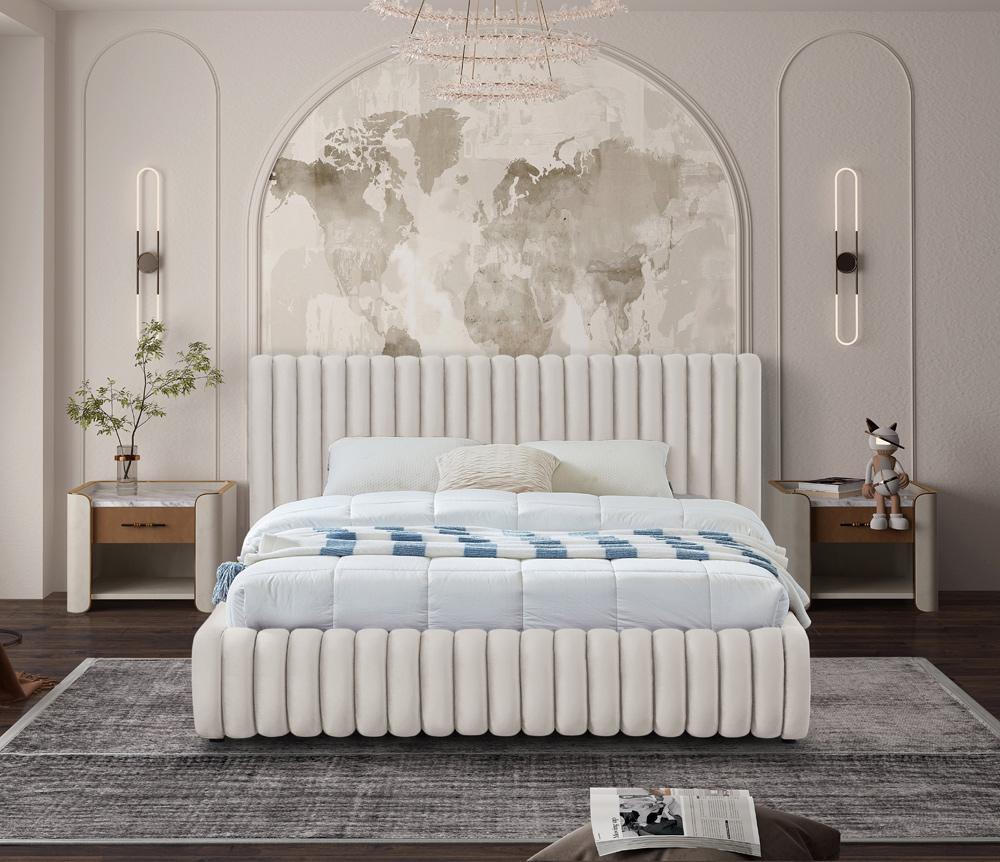 Meridian Furniture - Nico Cream Velvet Queen Bed - NicoCream-Q veiw 4