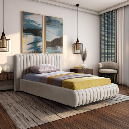 Meridian Furniture - Nico Cream Velvet Twin Bed - NicoCream-T veiw 2