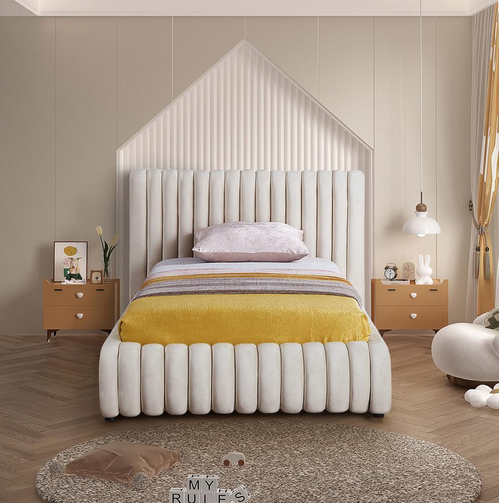 Meridian Furniture - Nico Cream Velvet Twin Bed - NicoCream-T veiw 4