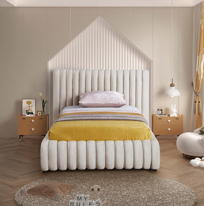 Meridian Furniture - Nico Cream Velvet Twin Bed - NicoCream-T veiw 4