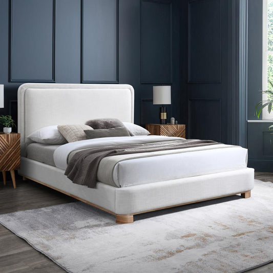 Meridian Furniture - Nolita Cream Linen Textured Fabric Queen Bed - B1201Cream-Q veiw 2