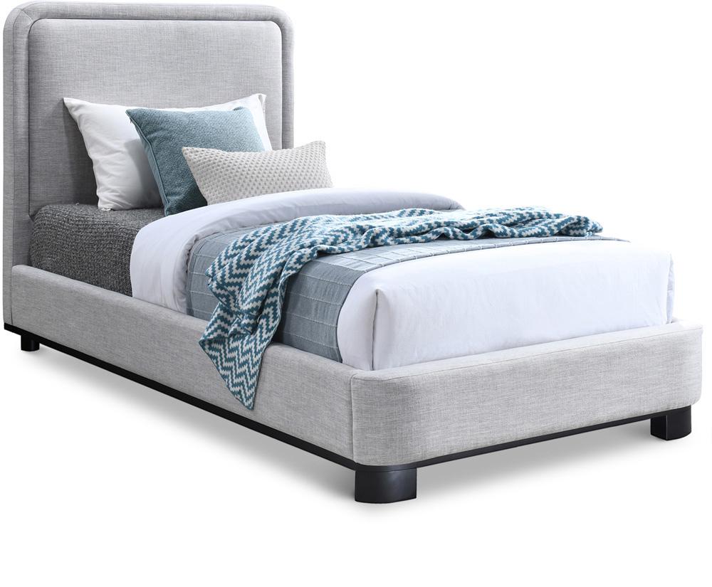 Meridian Furniture - Nolita Grey Linen Textured Fabric Twin Bed - B1202Grey-T veiw 1