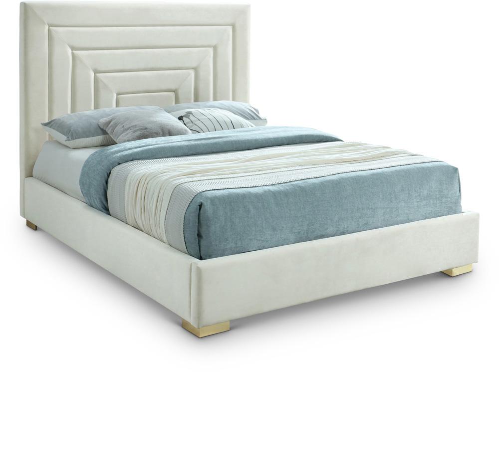 Meridian Furniture - Nora Cream Velvet Queen Bed - NoraCream-Q veiw 1
