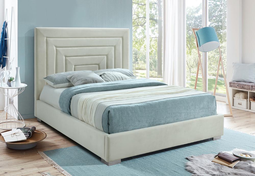 Meridian Furniture - Nora Cream Velvet Queen Bed - NoraCream-Q veiw 4